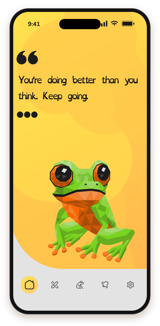 Home screen with today's affirmation above Froggy.